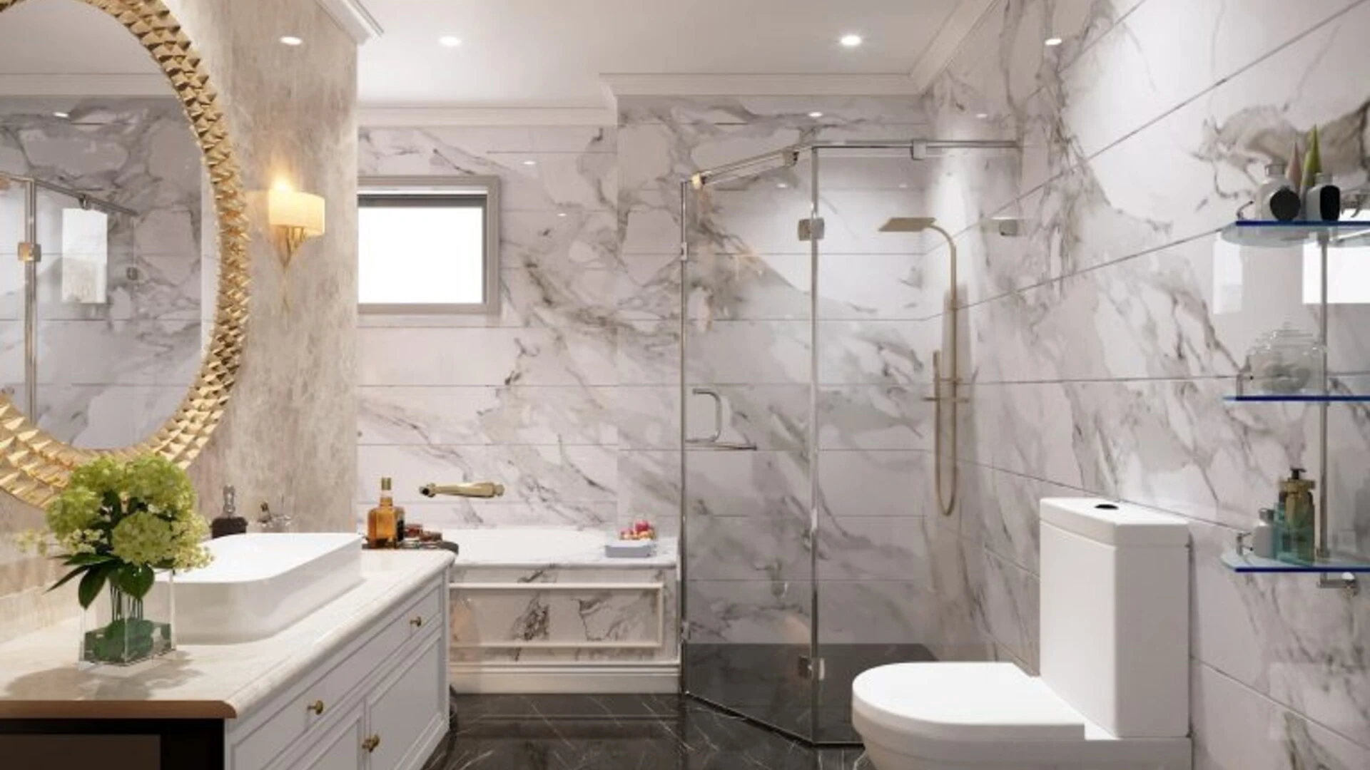 gạch dán tường nhà tắm - đá marble