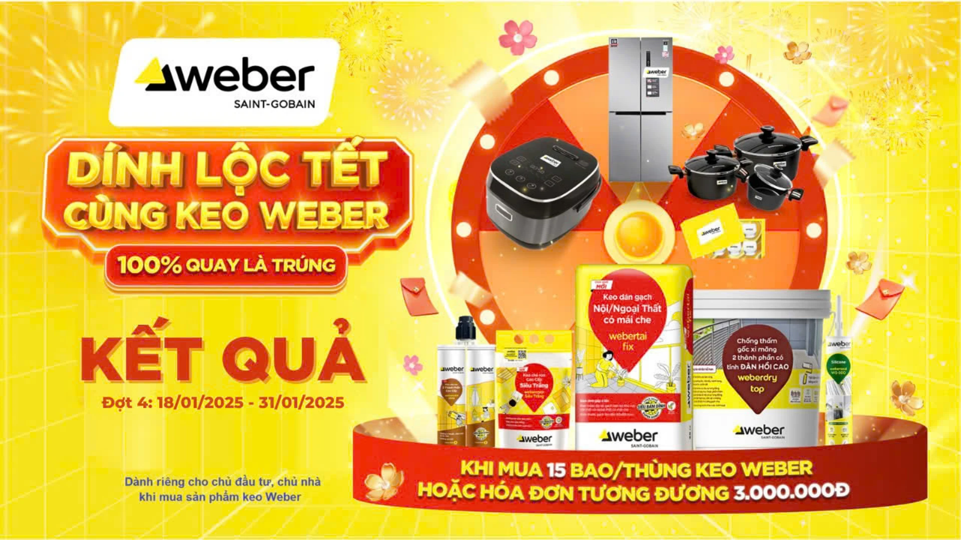 Kết quả dính lộc Tết cùng keo Weber Đợt 4