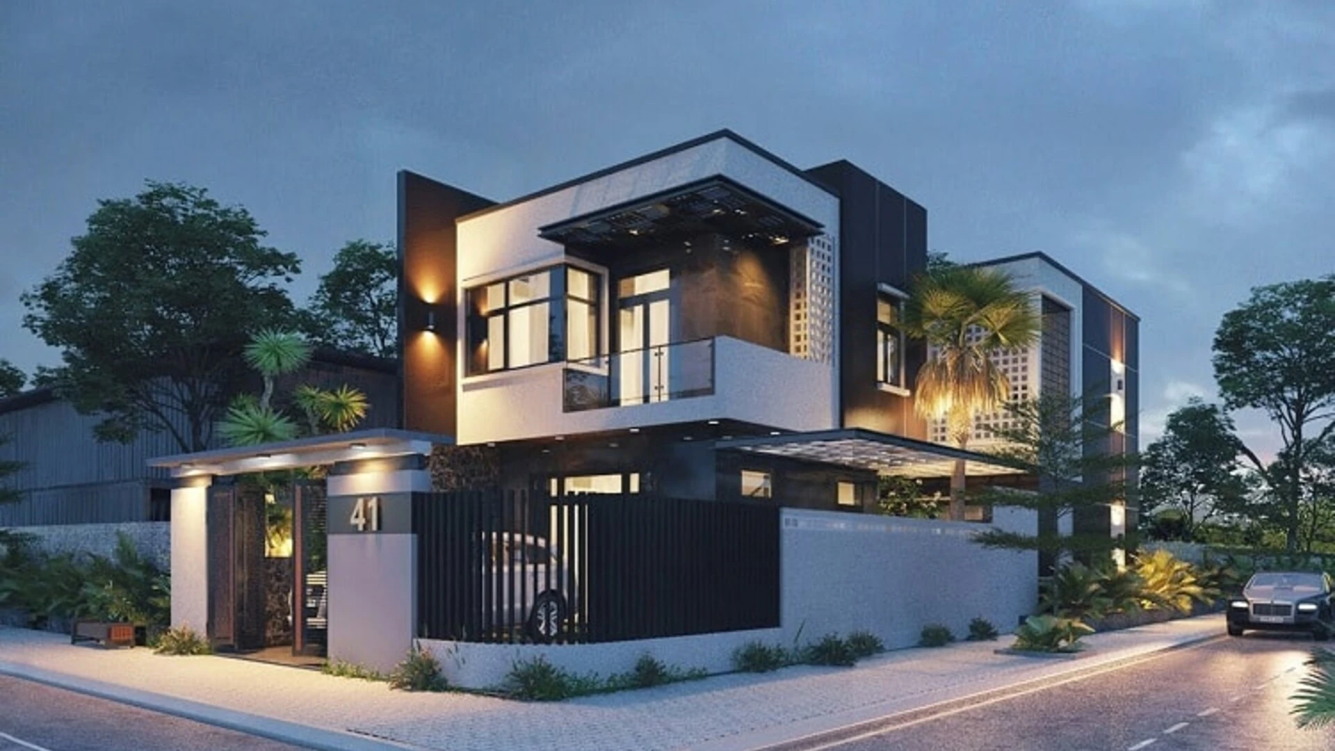 Mẫu biệt thự 2 mặt tiền phong cách kiến trúc hiện đại