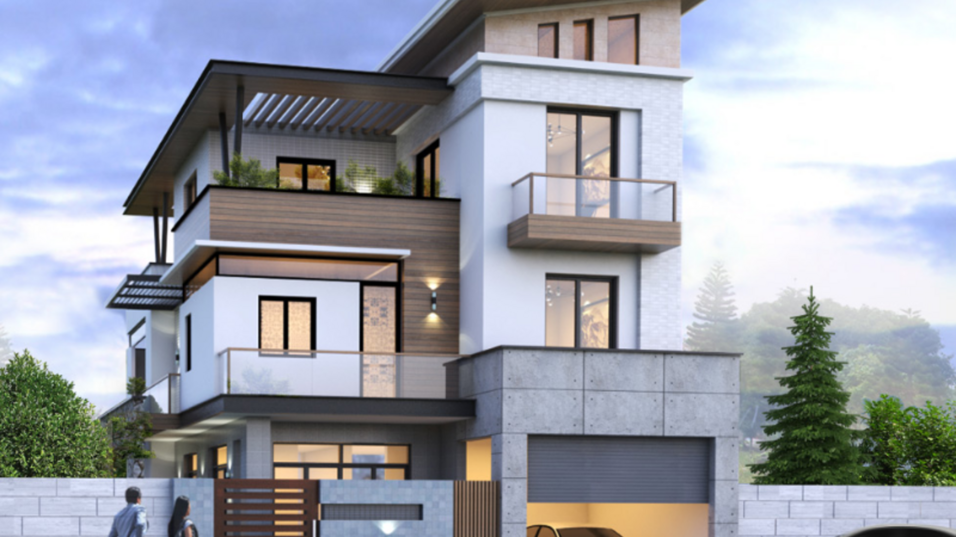 Biệt thự 3 tầng hệ mái lệch chú trọng sự hiện đại