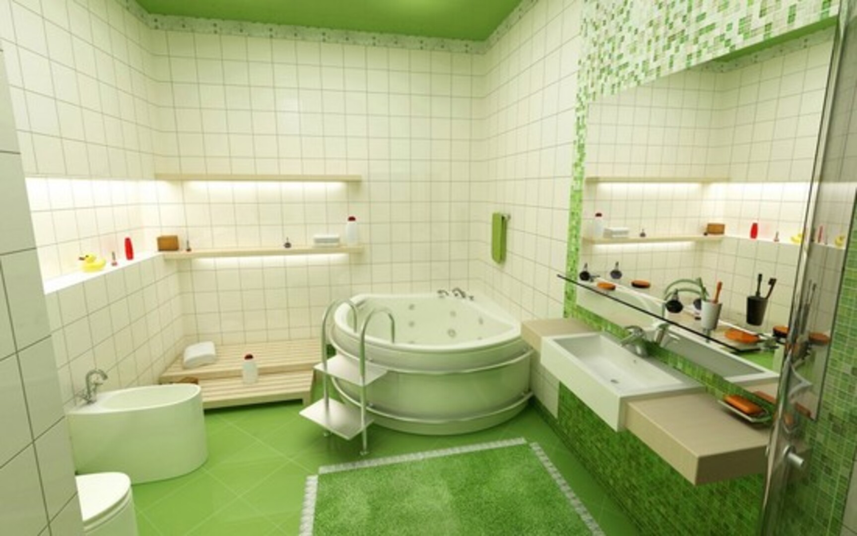 Gạch lát nền nhà tắm - gạch màu xanh nổi bật