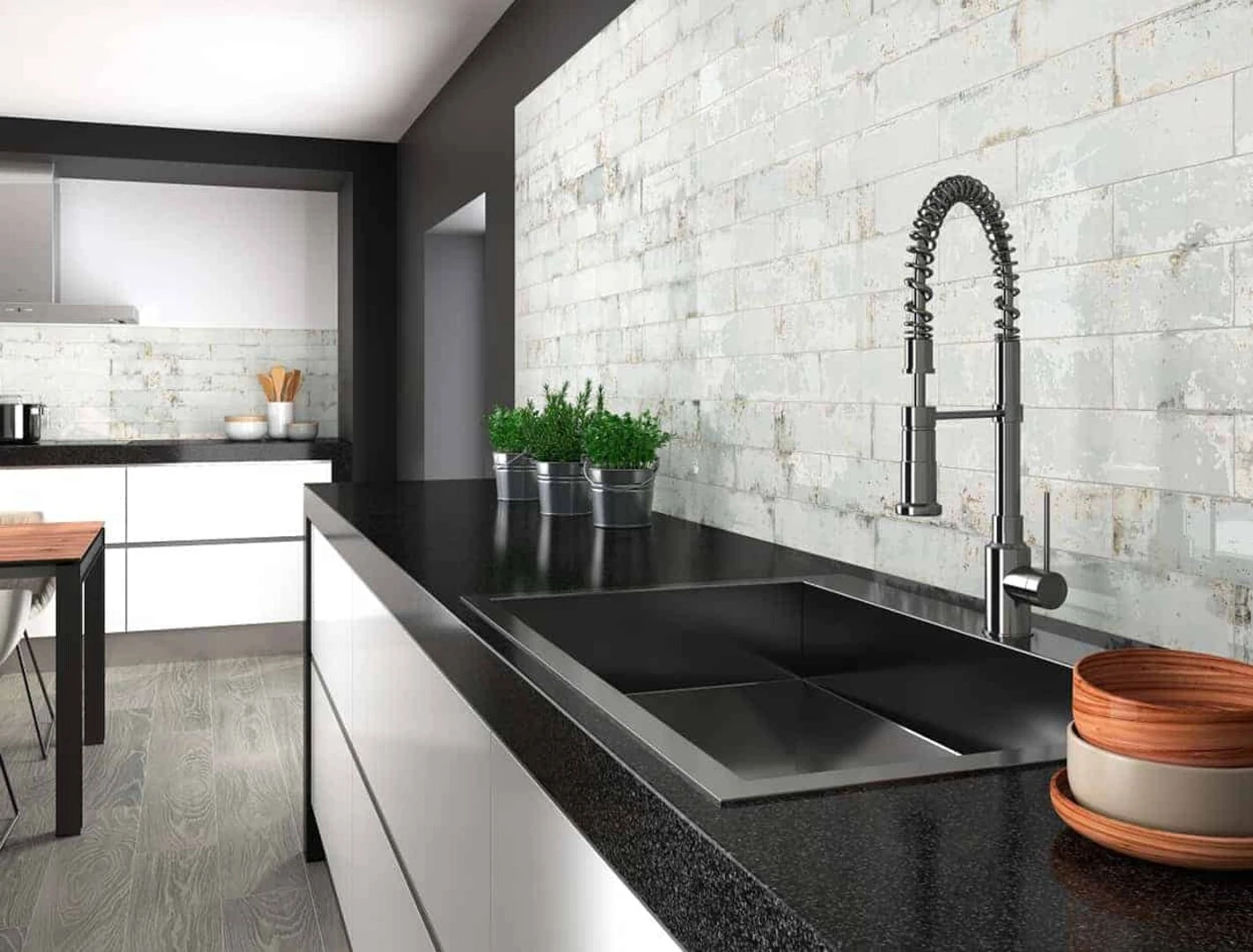 Mẫu gạch thẻ ốp tường bếp màu trắng đẹp ấn tượng