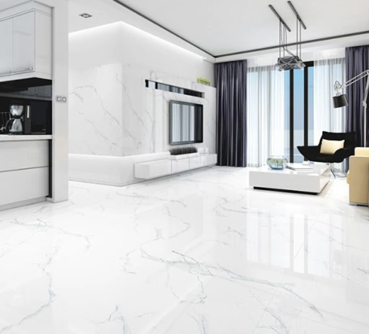 gạch trắng vân mây 60x60