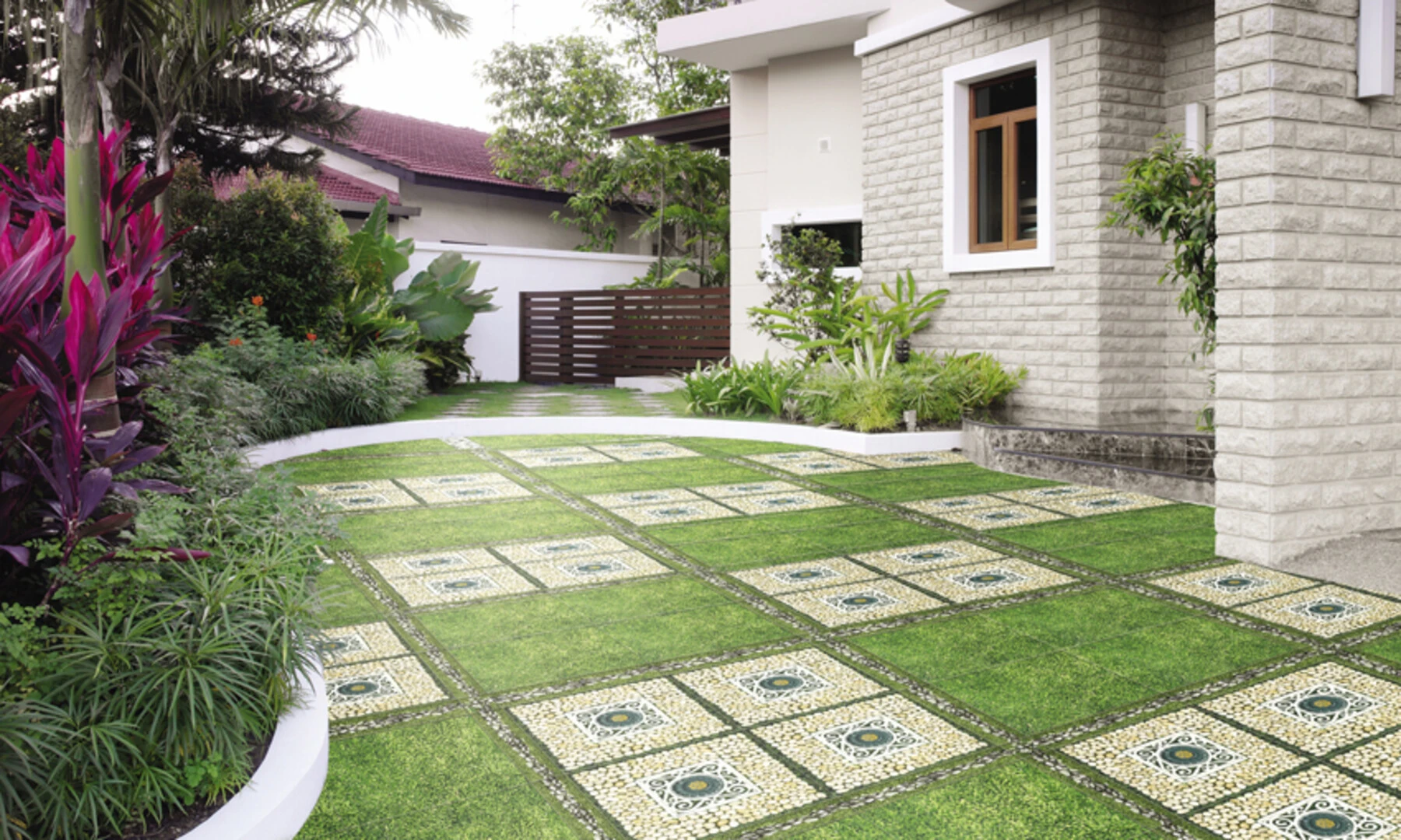 gạch lát sân thượng màu xanh cỏ