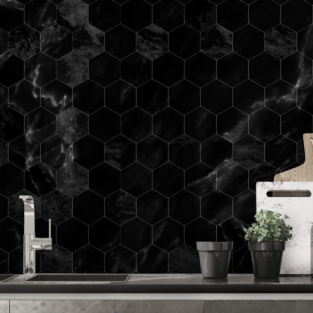 Gạch lục giác marble đen