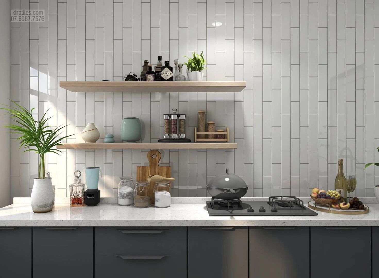 Gạch thẻ ốp bếp màu trắng (Nguồn: kiratiles.com)