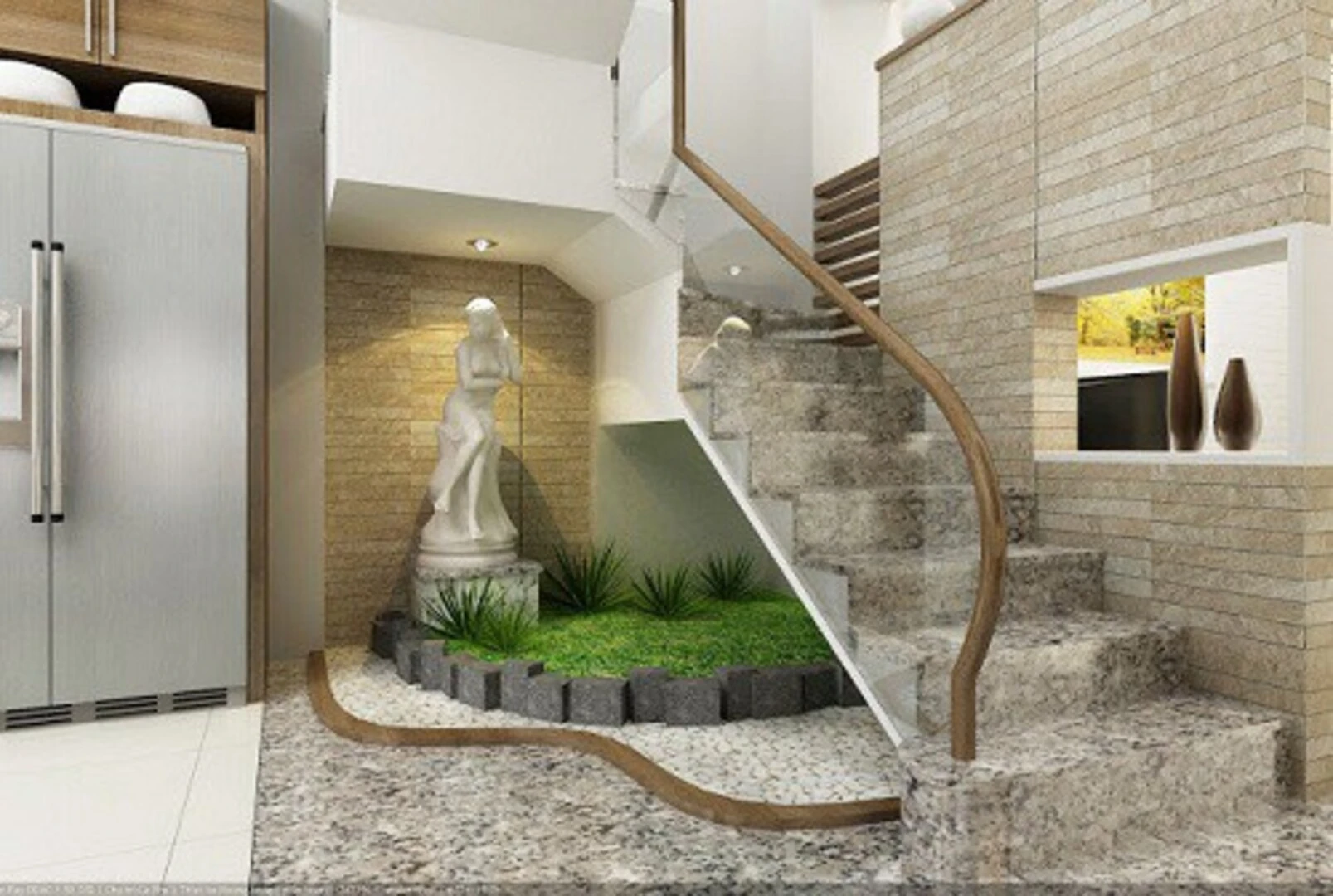 đá ốp tường cầu thang