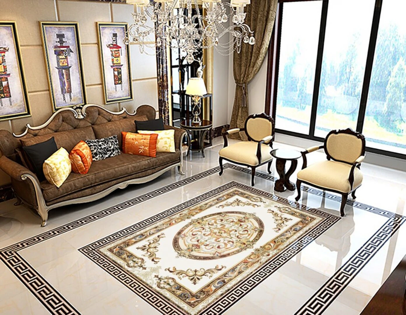 Gạch thảm 3D lát nền phòng khách