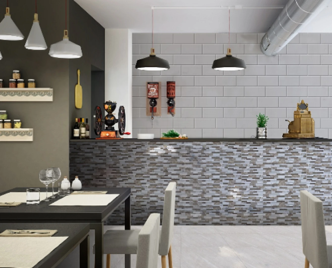 gạch ốp tường cao cấp cho phòng bếp, phòng ăn
