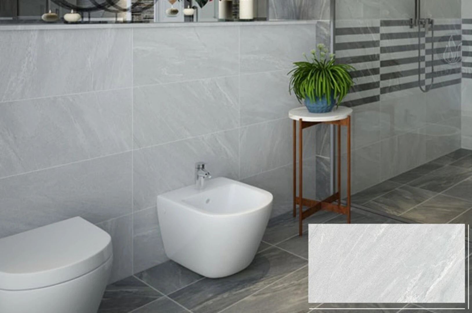 gạch ốp tường màu trắng xám