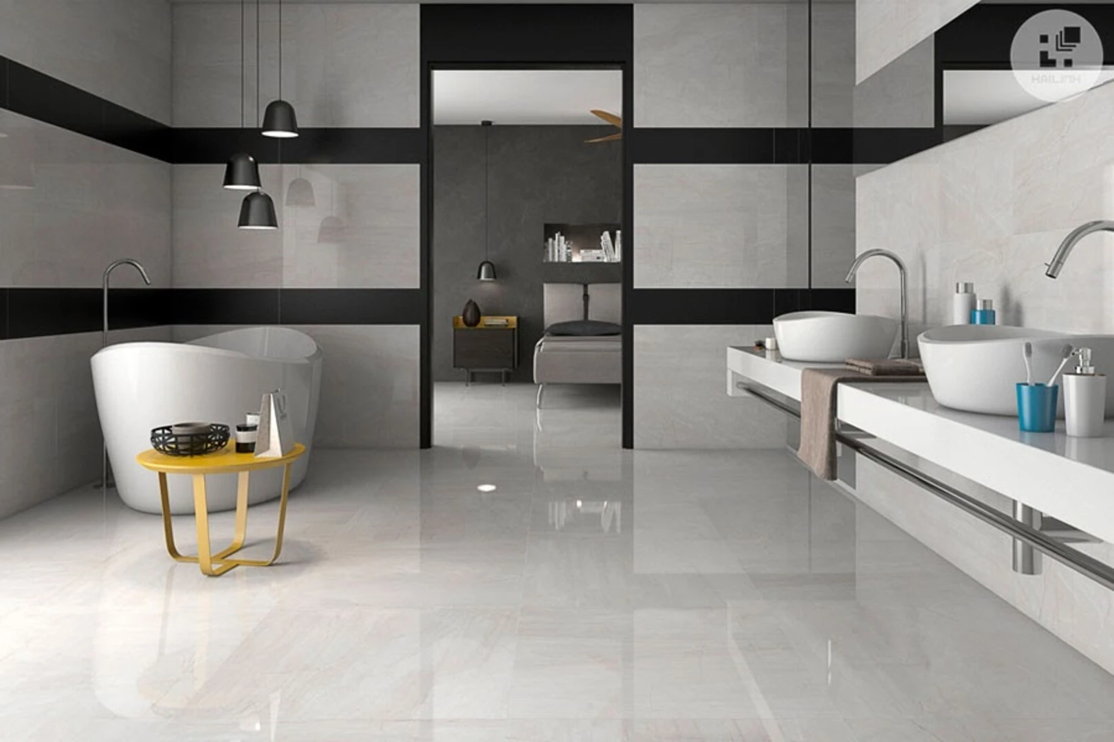 gạch lát nền màu trắng vân đá