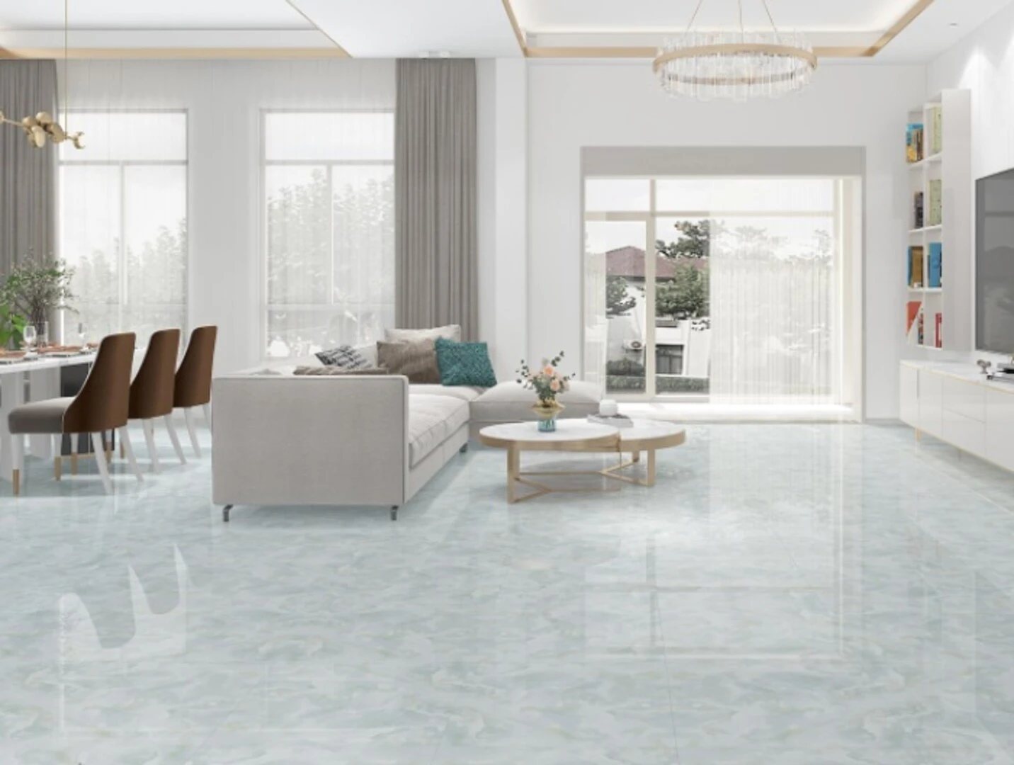 gạch lát nền màu trắng vân xanh