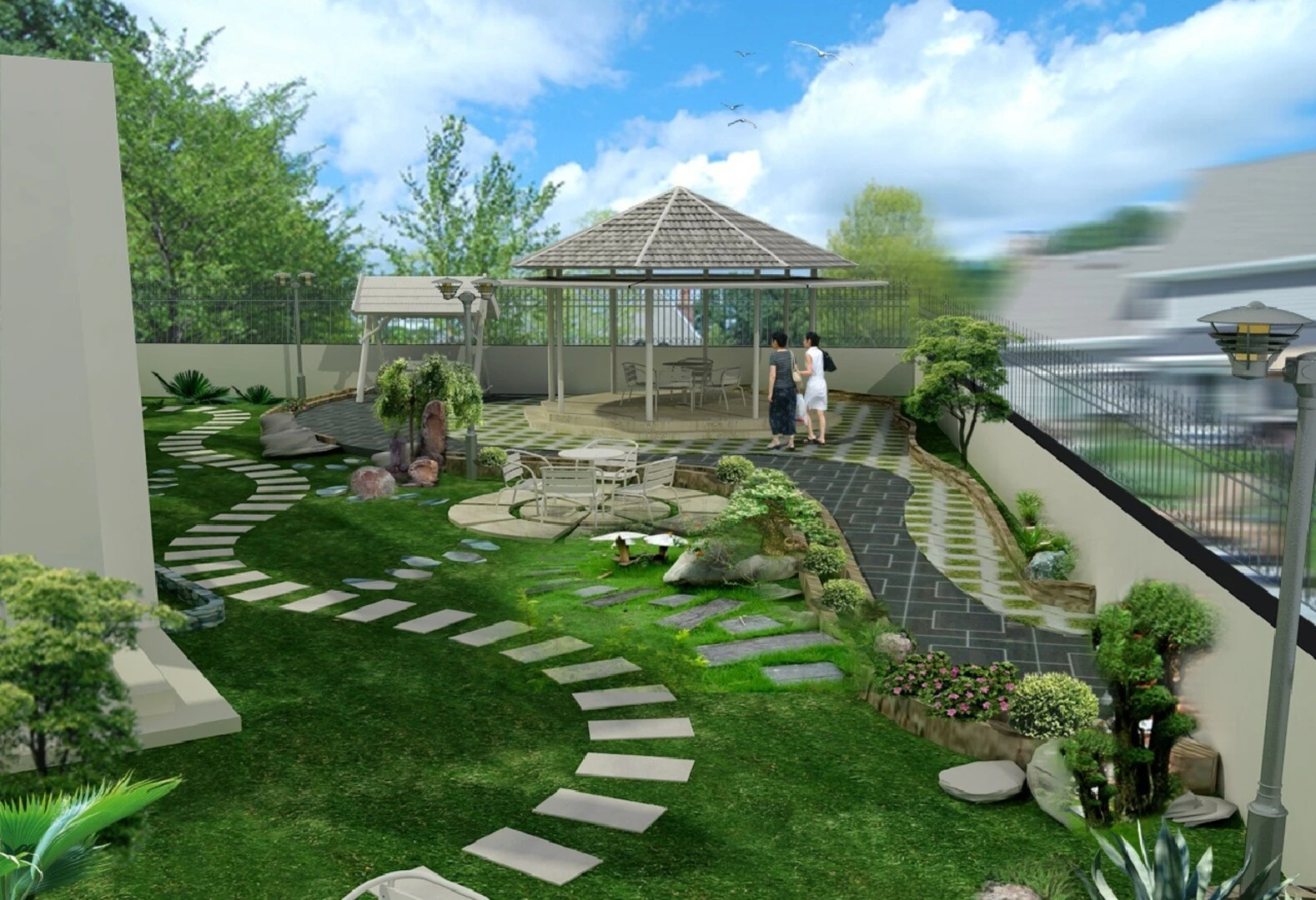 lát gạch theo lối đi