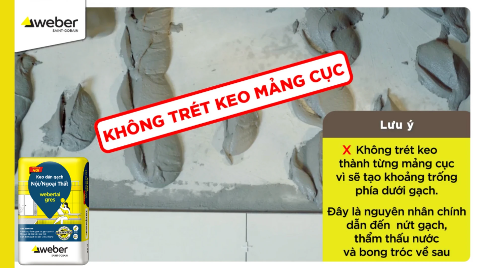 không trét keo thành cục khi dùng keo xử lý gạch bị ộp bộp