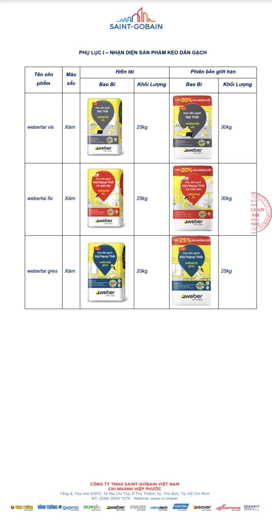 thư thông báo weber giữ giá tăng cân 2