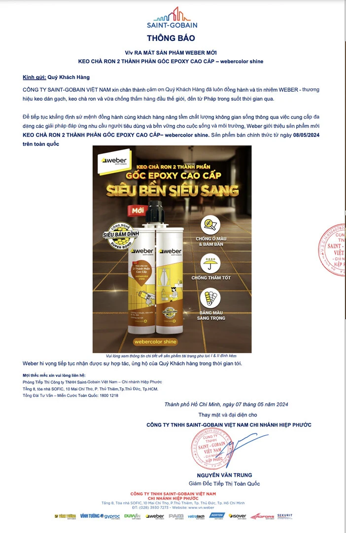  thư thông báo ra mắt keo chà ron gốc epoxy 2