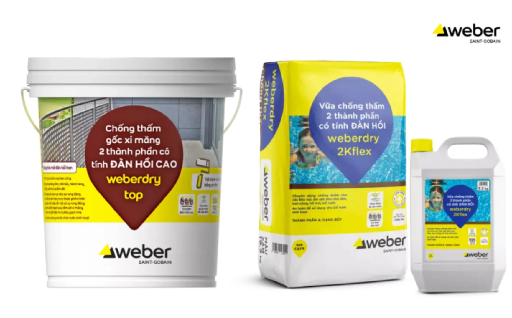 Sản phẩm weberdry top và weberdry 2Kflex là hai lựa chọn chất chống thấm tối ưu cho tường trong nhà bởi những ưu điểm nổi trội