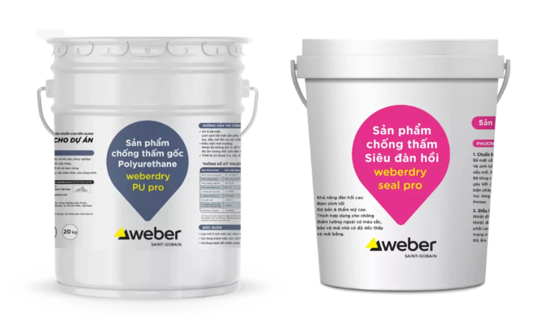 weberdry seal pro và weberdry PU pro là những sản phẩm chống thấm thích hợp với khu vực lộ thiên như tường ngoài trời bởi độ đàn hồi và độ bền cao