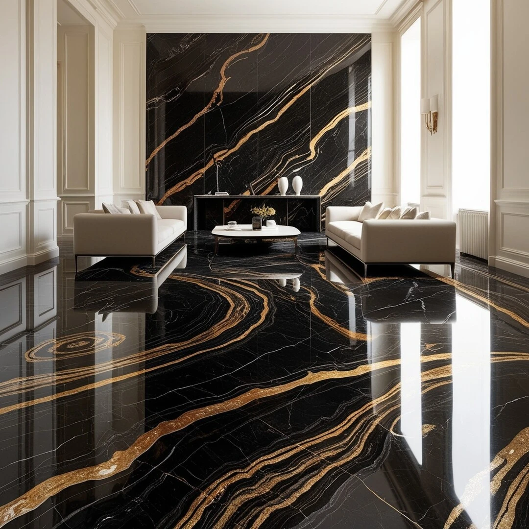 Đá marble đen vân vàng, chỉ vàng