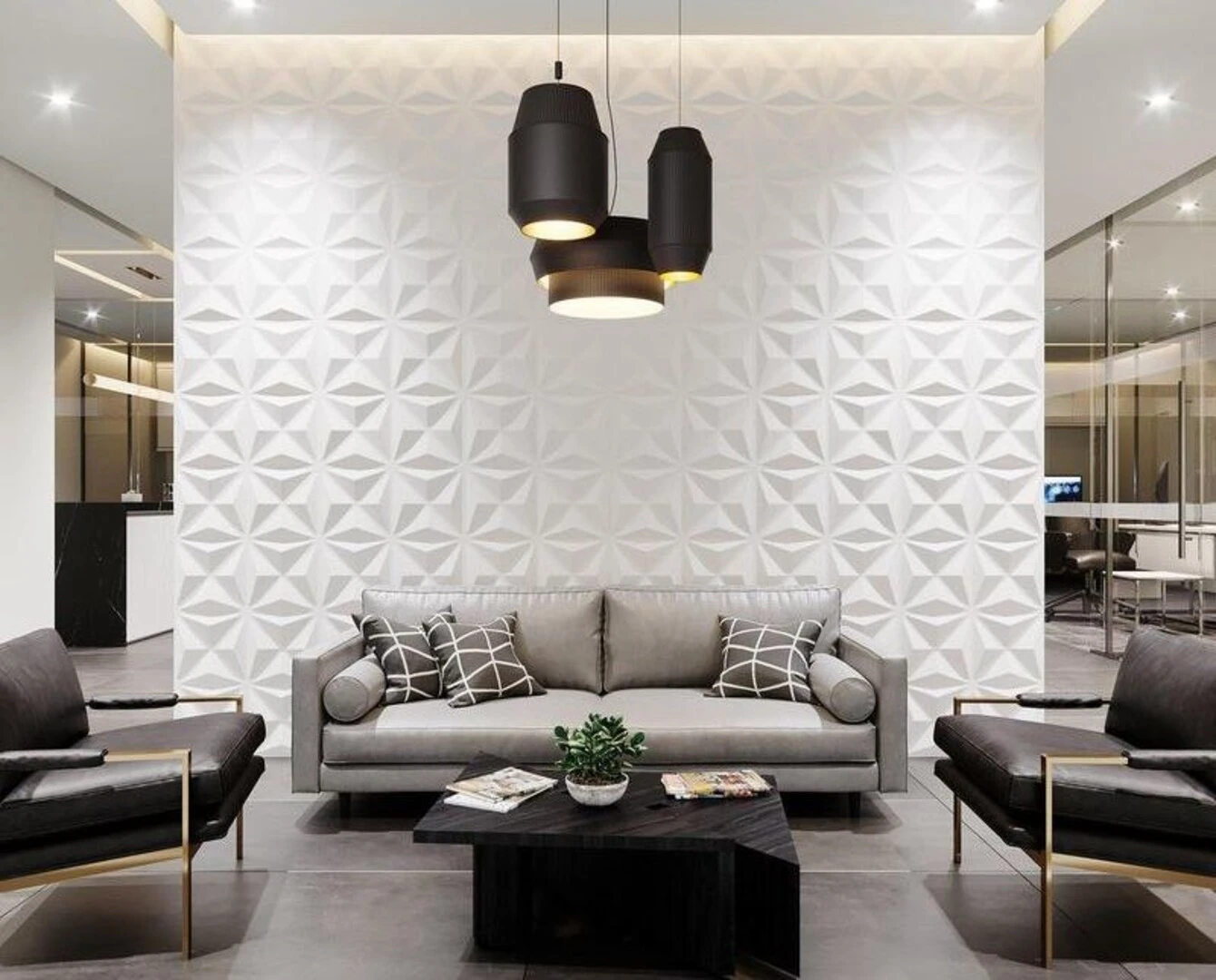 Ốp gạch phòng khách theo mảng phối