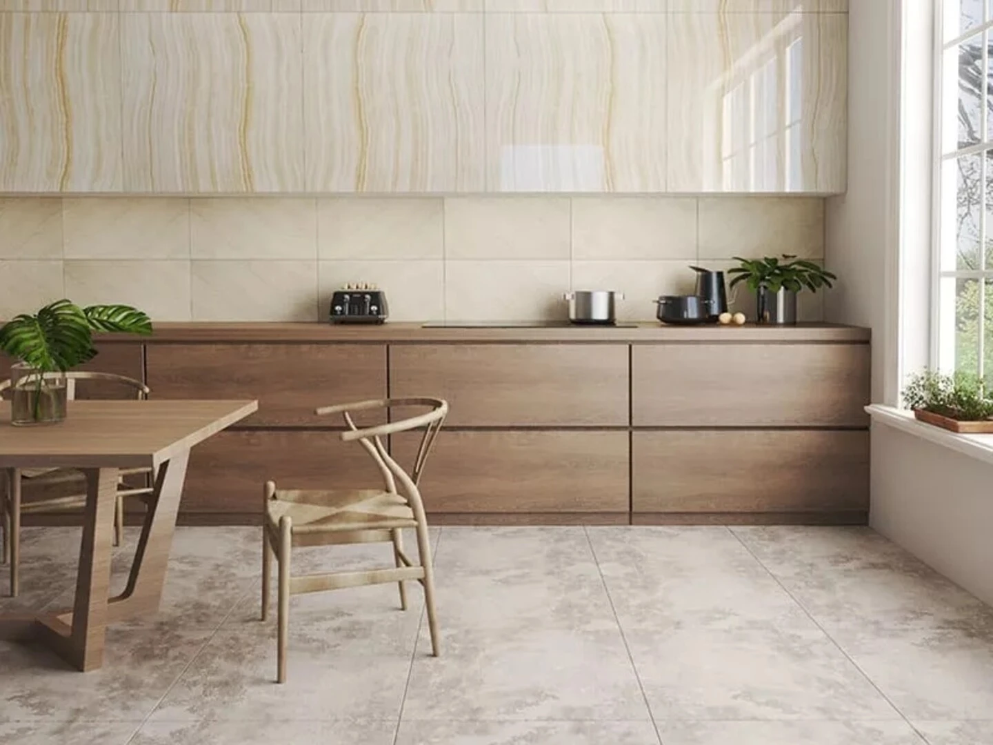 10+ Mẫu Gạch Ốp Tường Phòng Khách Đẹp, Sang Trọng & Hiện Đại 3 Gạch ốp tường màu be giúp căn phòng trở nên ấm cúng