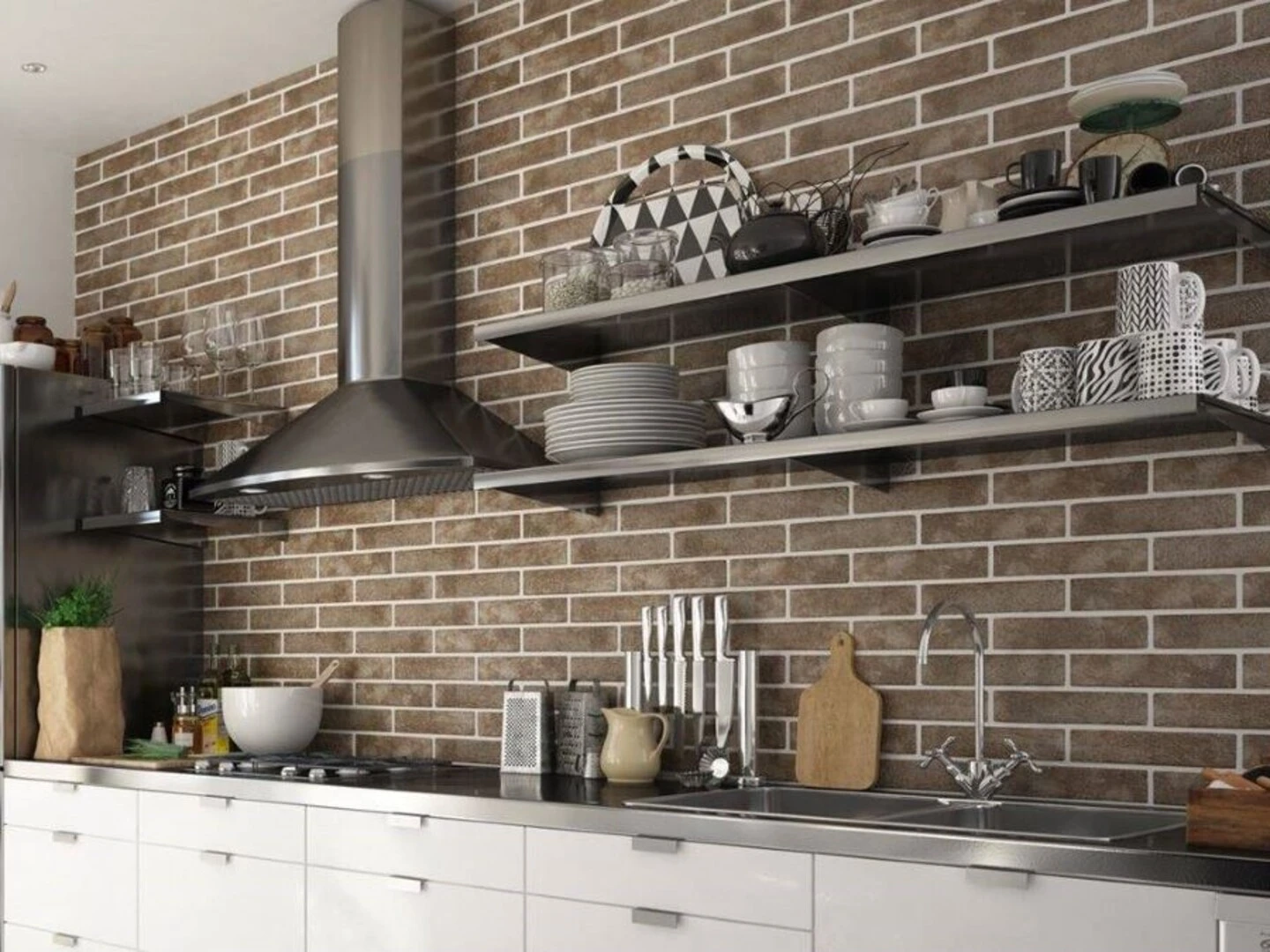 Gạch thẻ ốp bếp màu nâu