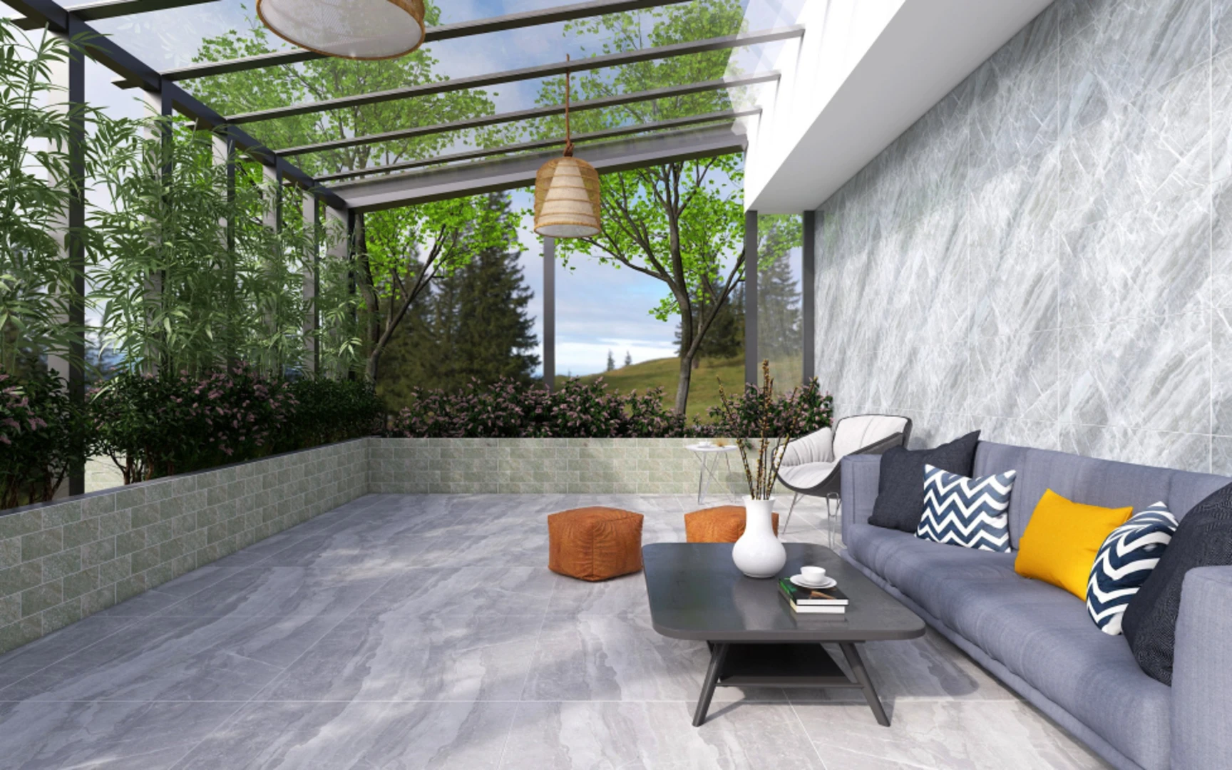 Cải tạo ban công bằng cách dùng gạch ốp tường giúp không gian sạch sẽ, đẹp mắt và đồng nhất