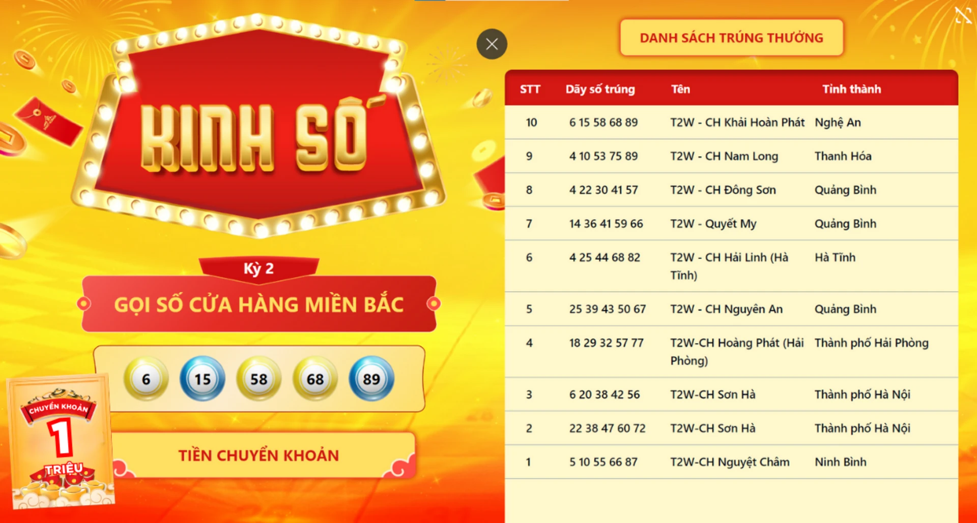 Kinh số trả lộc kỳ 2 cửa hàng miền bắc 1