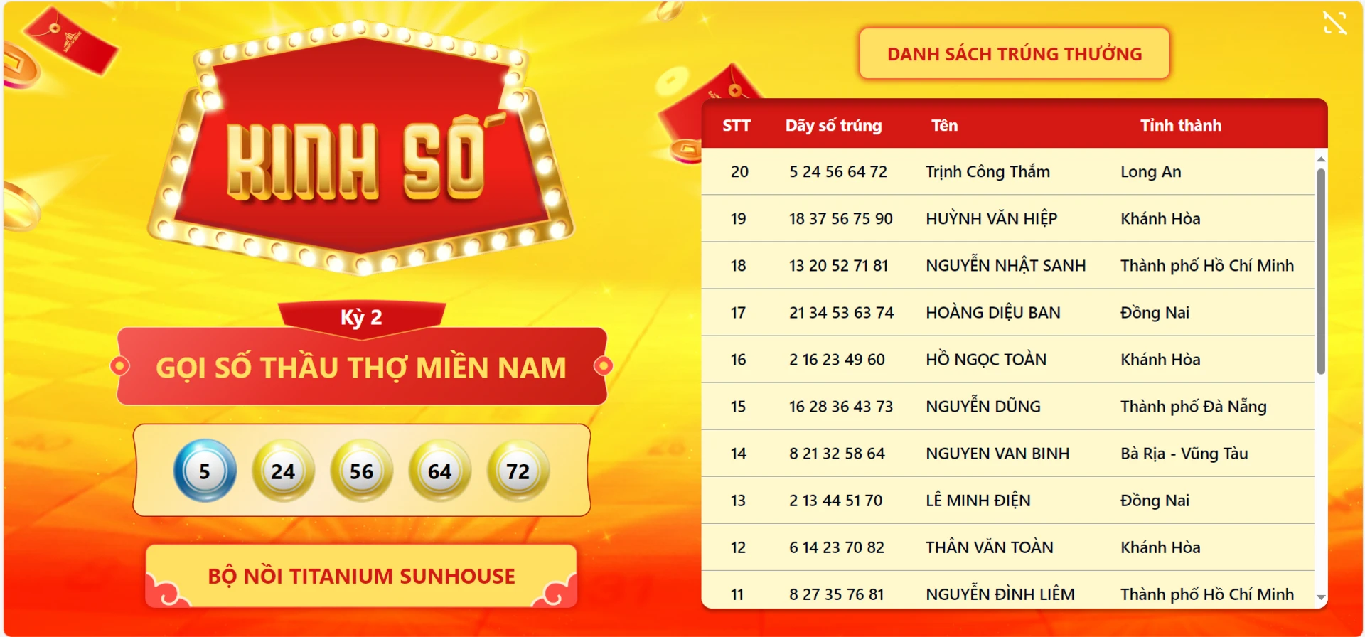 Kinh số trả lộc kỳ 2 nhà thầu miền nam 5