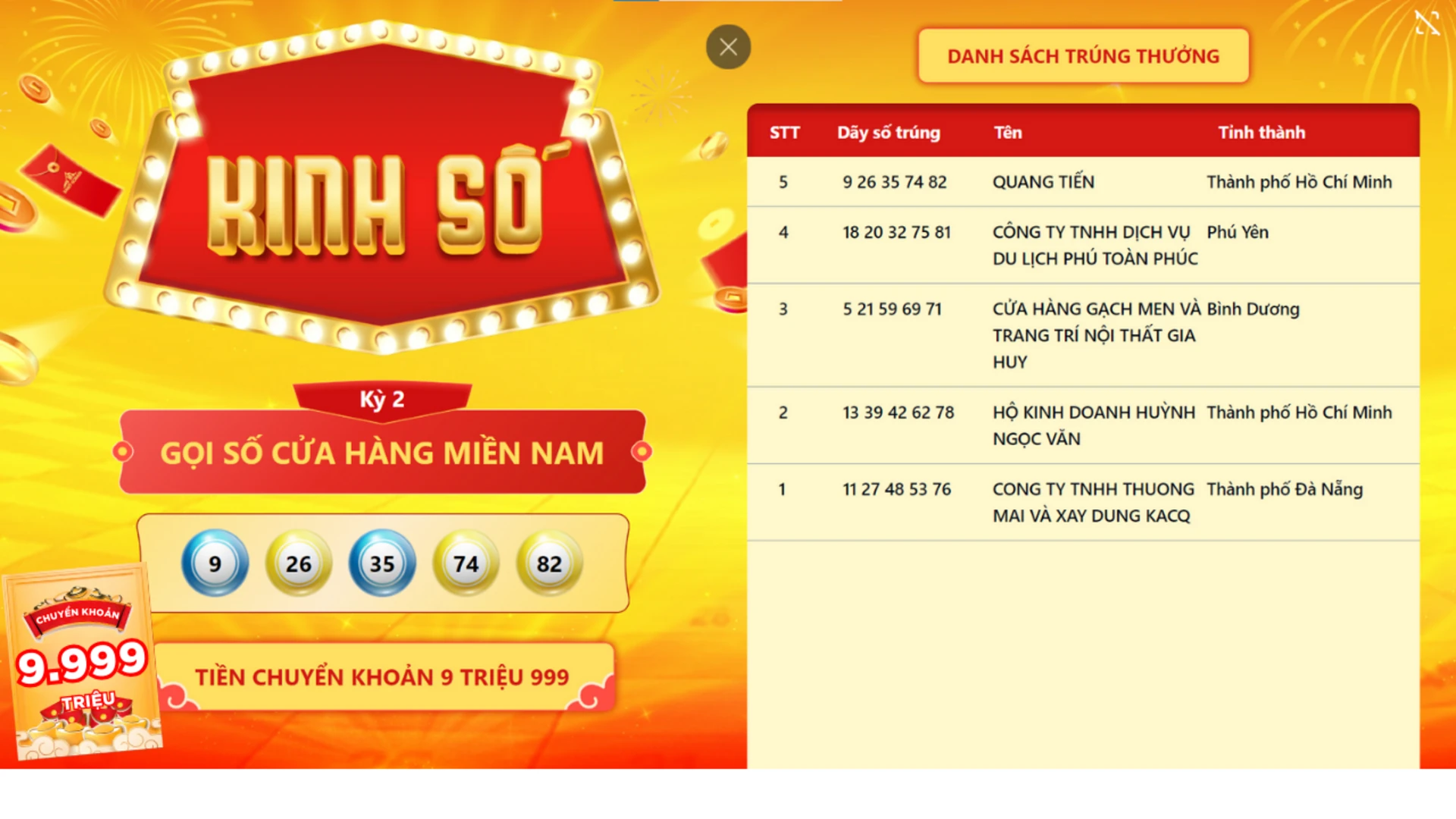 Kinh số trả lộc kỳ 2 cửa hàng miền nam 2