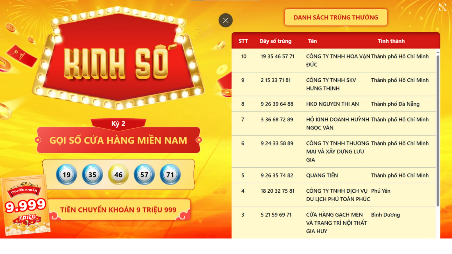 Kinh số trả lộc kỳ 2 cửa hàng miền nam 3