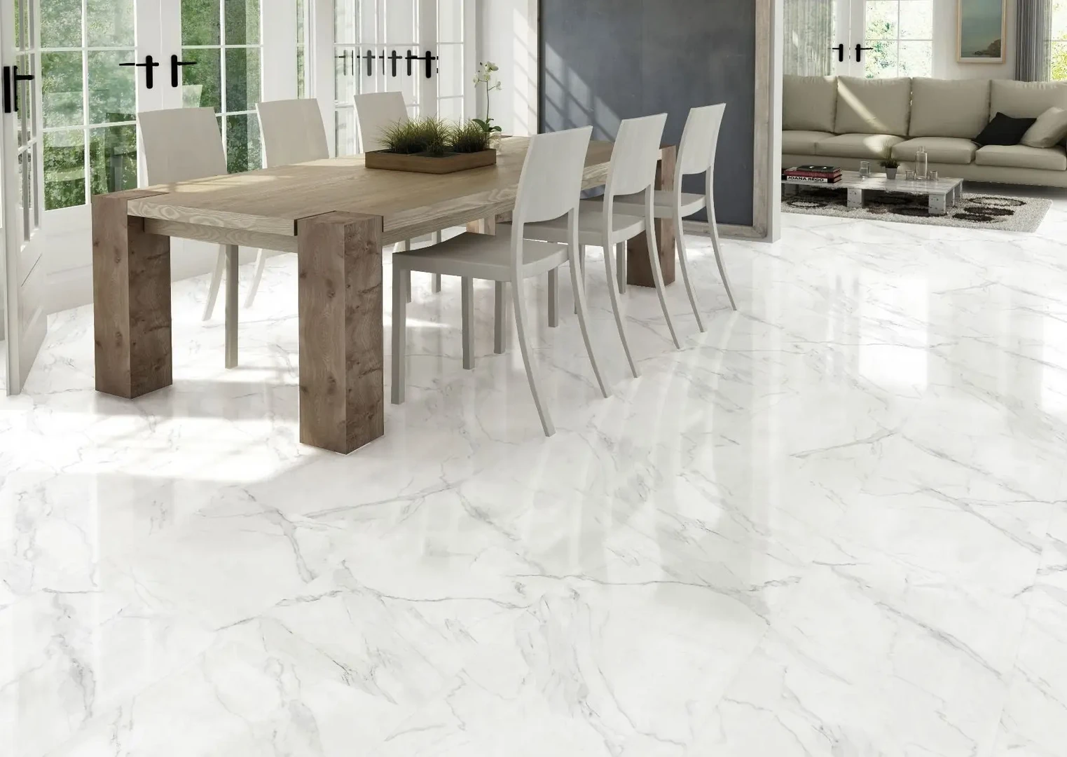 Mẫu gạch vân mây trắng lát phòng bếp