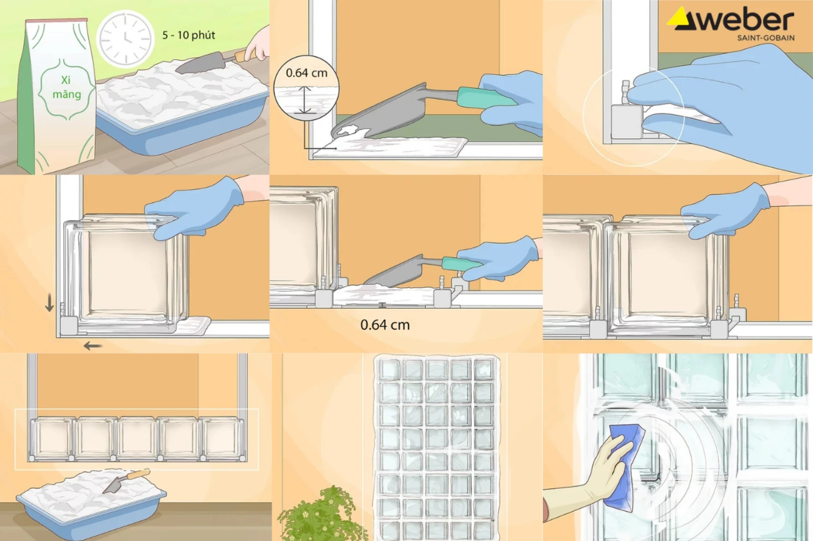 Quy trình thi công gạch kính