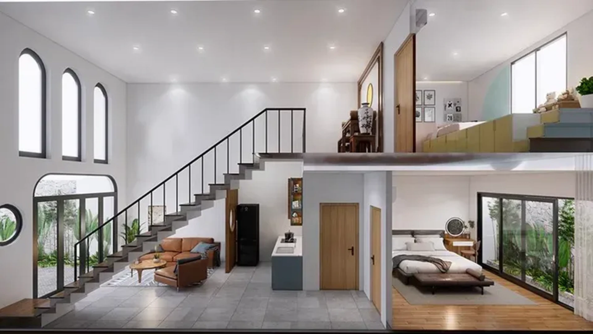 Phong cách cải tạo nhà cấp 4 chữ L có gác lửng