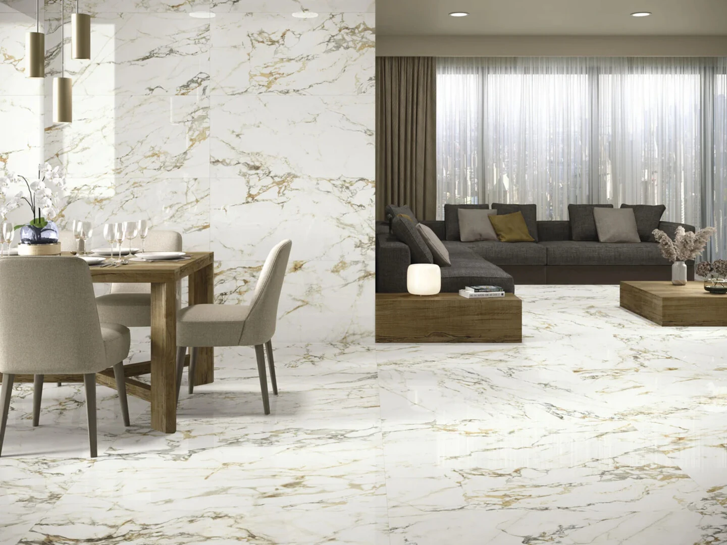 Mẫu gạch lát nền màu xanh cho phòng khách