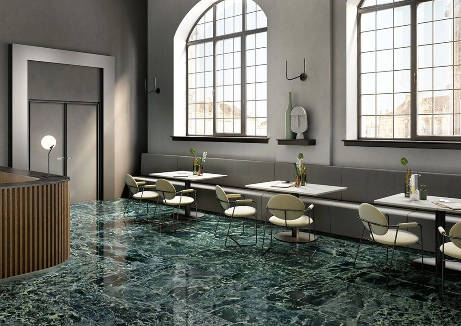 Phối gạch màu xanh với gạch ốp tường