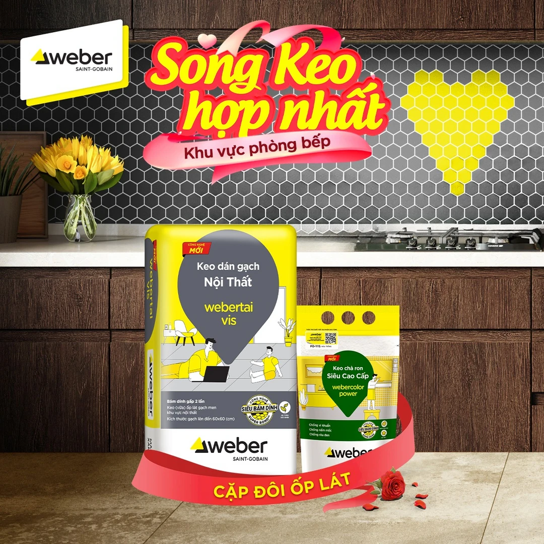Keo dán gạch Webertai vis kết hợp keo chà ron Webercolor power giải pháp cho mùa nồm