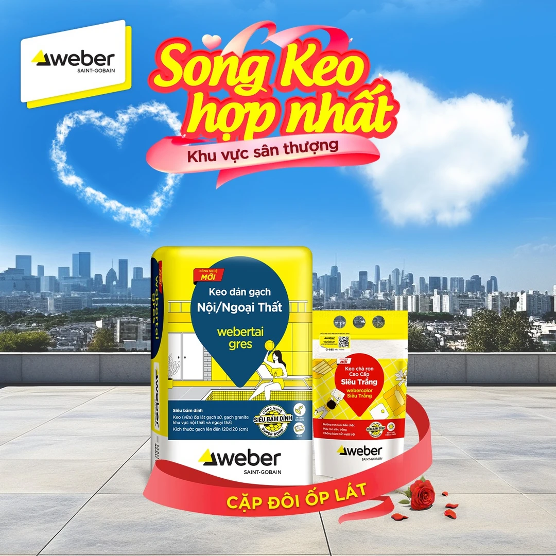 Keo dán gạch Webertai gres kết hợp với keo chà ron Siêu Trắng giải pháp cho mùa nồm