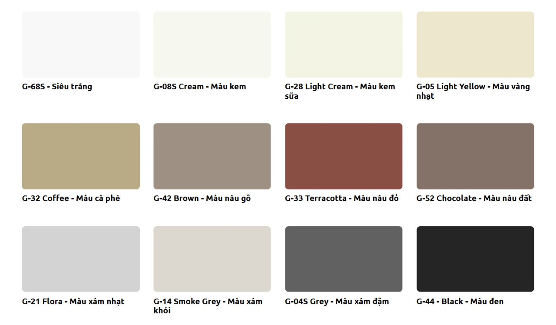 bảng màu keo chà ron webercolor classic
