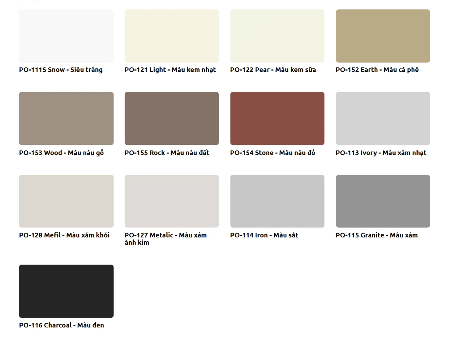 bảng màu keo chà ron webercolor power