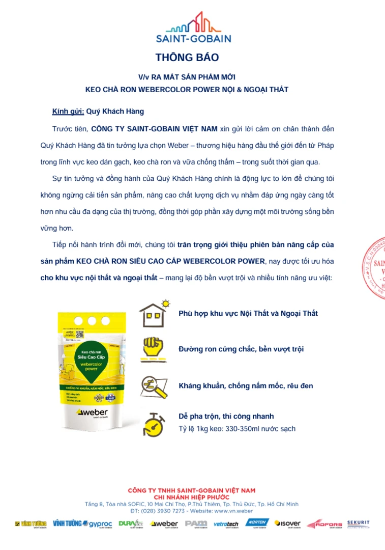 Ra mắt keo chà ron webercolor power PO111S tại miền Nam - trang 2