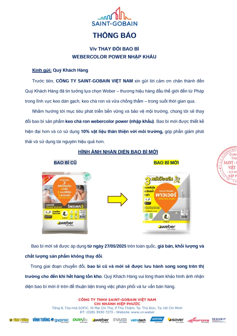 Thông báo thay đổi bao bì webercolor power nhập khẩu 3