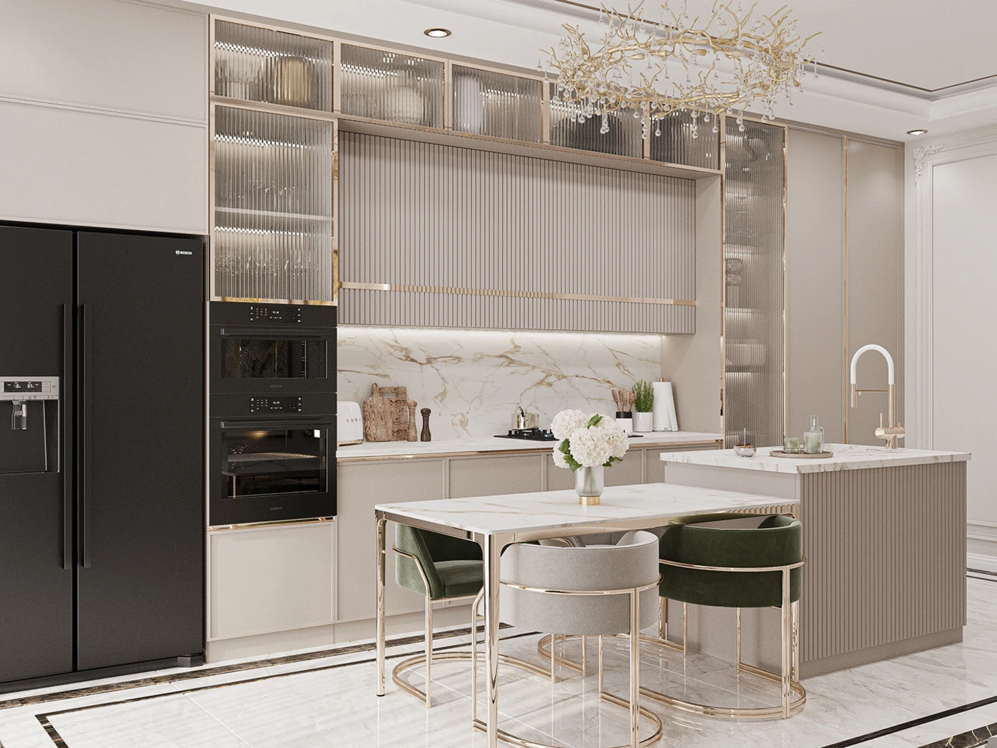 Cải tạo nhà bếp cũ phong cách Tân cổ điển