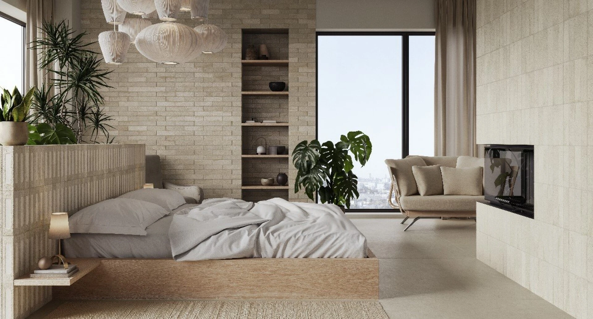 gạch dán tường phòng ngủ