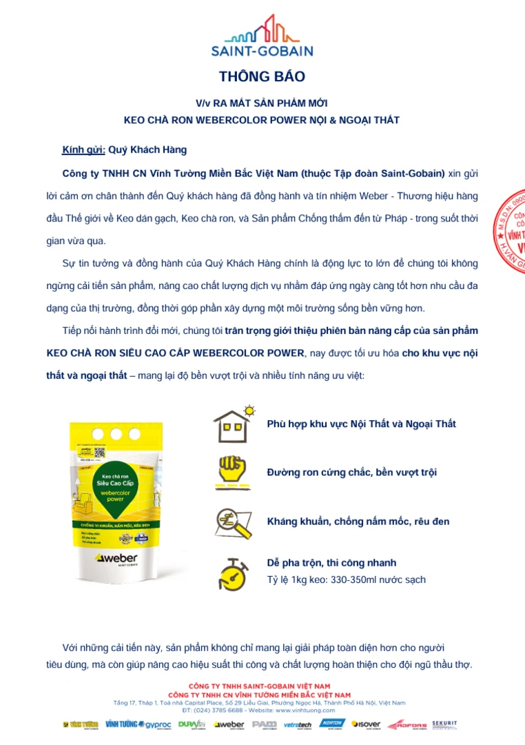 Ra mắt keo chà ron webercolor power tại miền Bắc - trang 2