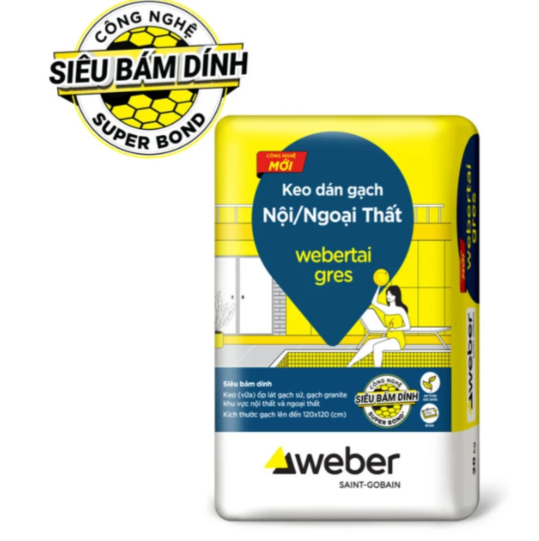 Keo dán gạch Webertai gres là dòng keo cao cấp với cường độ bám dính siêu cường