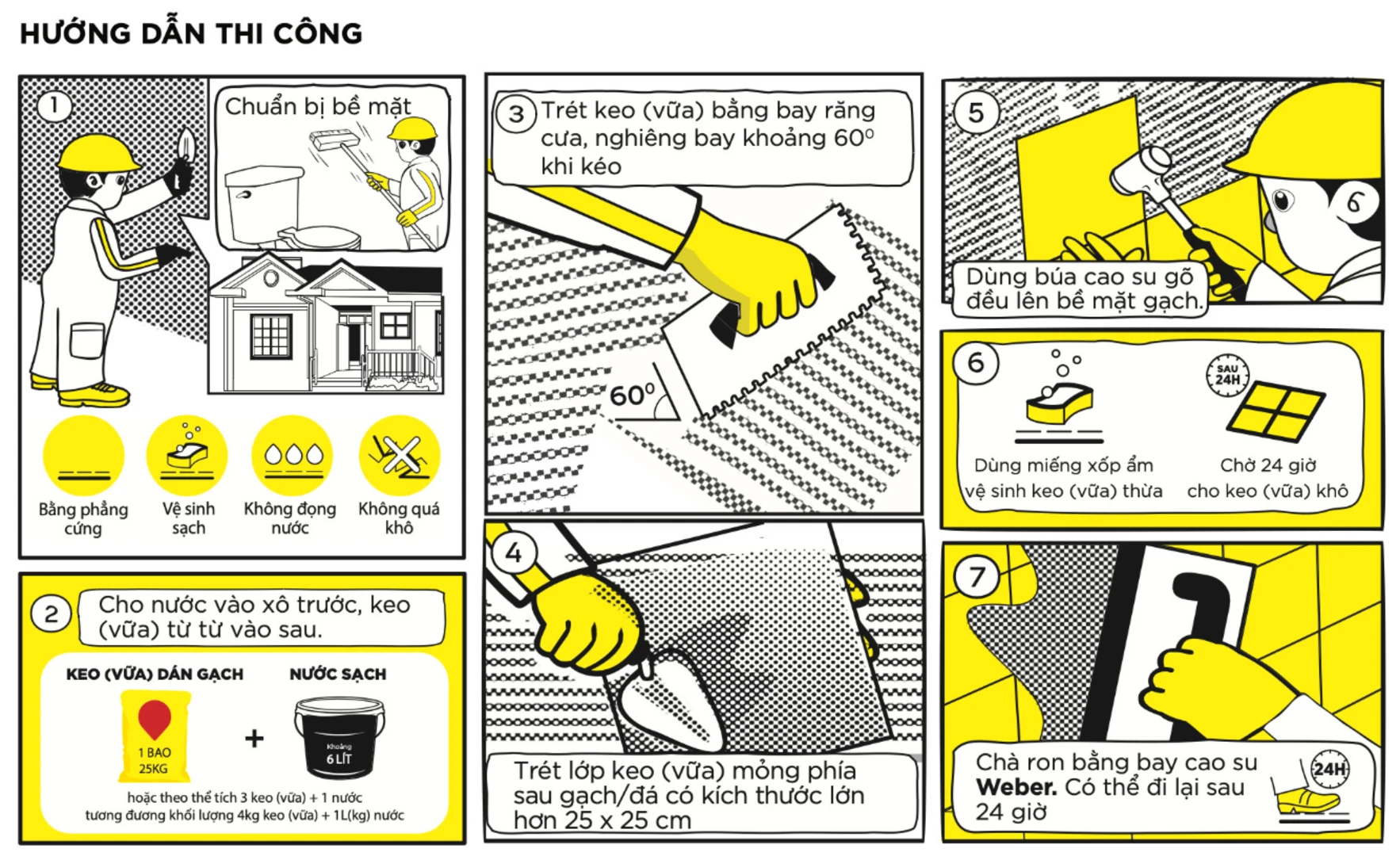 Hướng dẫn thi công không cần phụ gia keo dán gạch