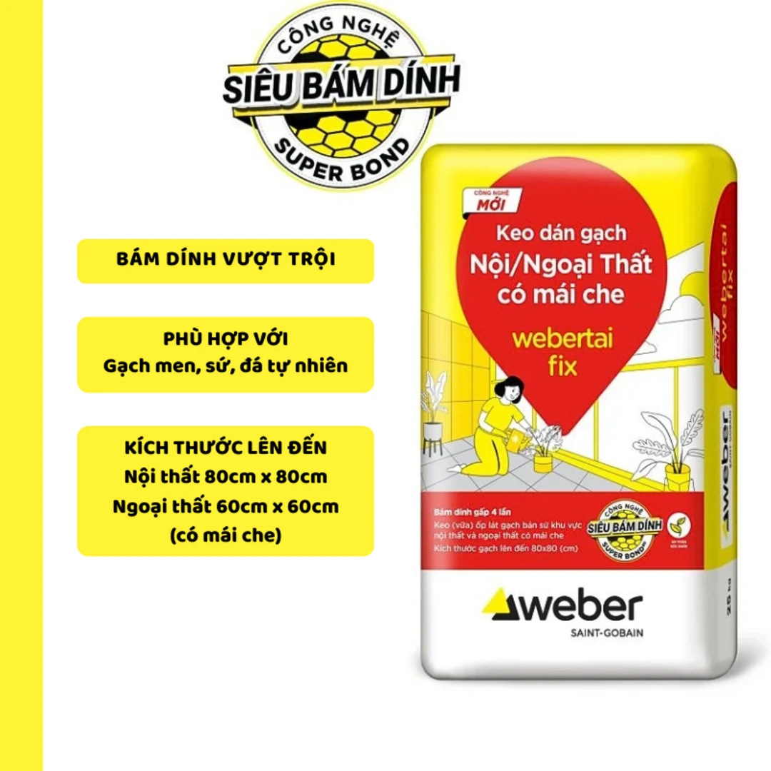 Vữa khô trộn sẵn Webercolor Fix thích hợp cho khu vực bán ngoại thất và nội thất