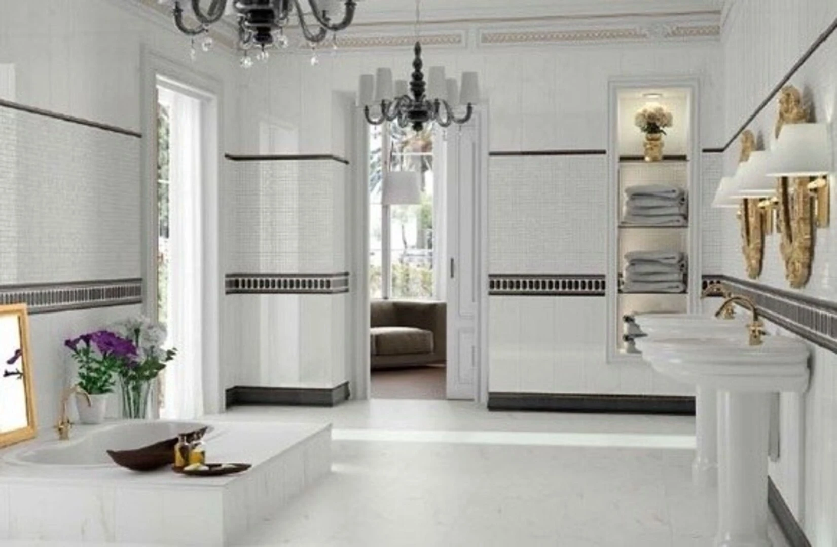 Gạch ốp chân tường màu trắng được nhiều gia đinh ưa chuộng lựa chọn