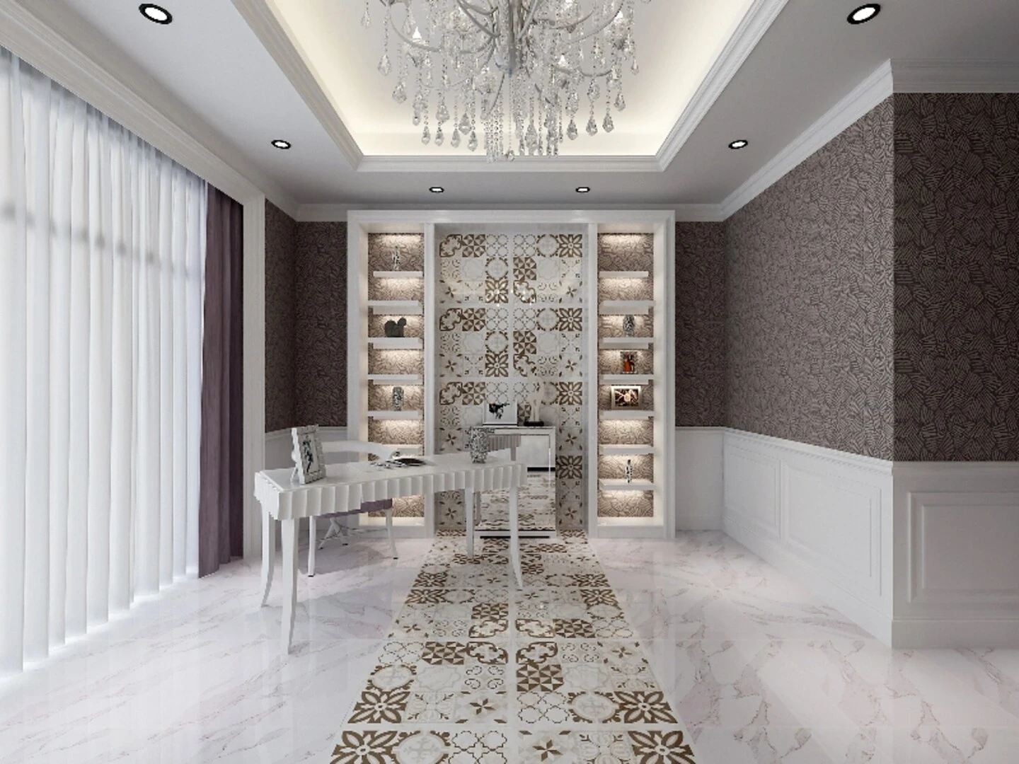 Sử dụng gạch ốp chân tường phòng khách sẽ giúp không gian nhà ở có điểm nhấn